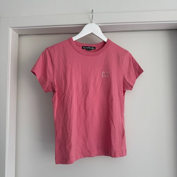 ACNE STUDIOS - Pink Face Crystal Baby Tee - Picture 1 of 3